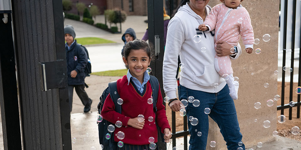 Parents and Children Walking to School