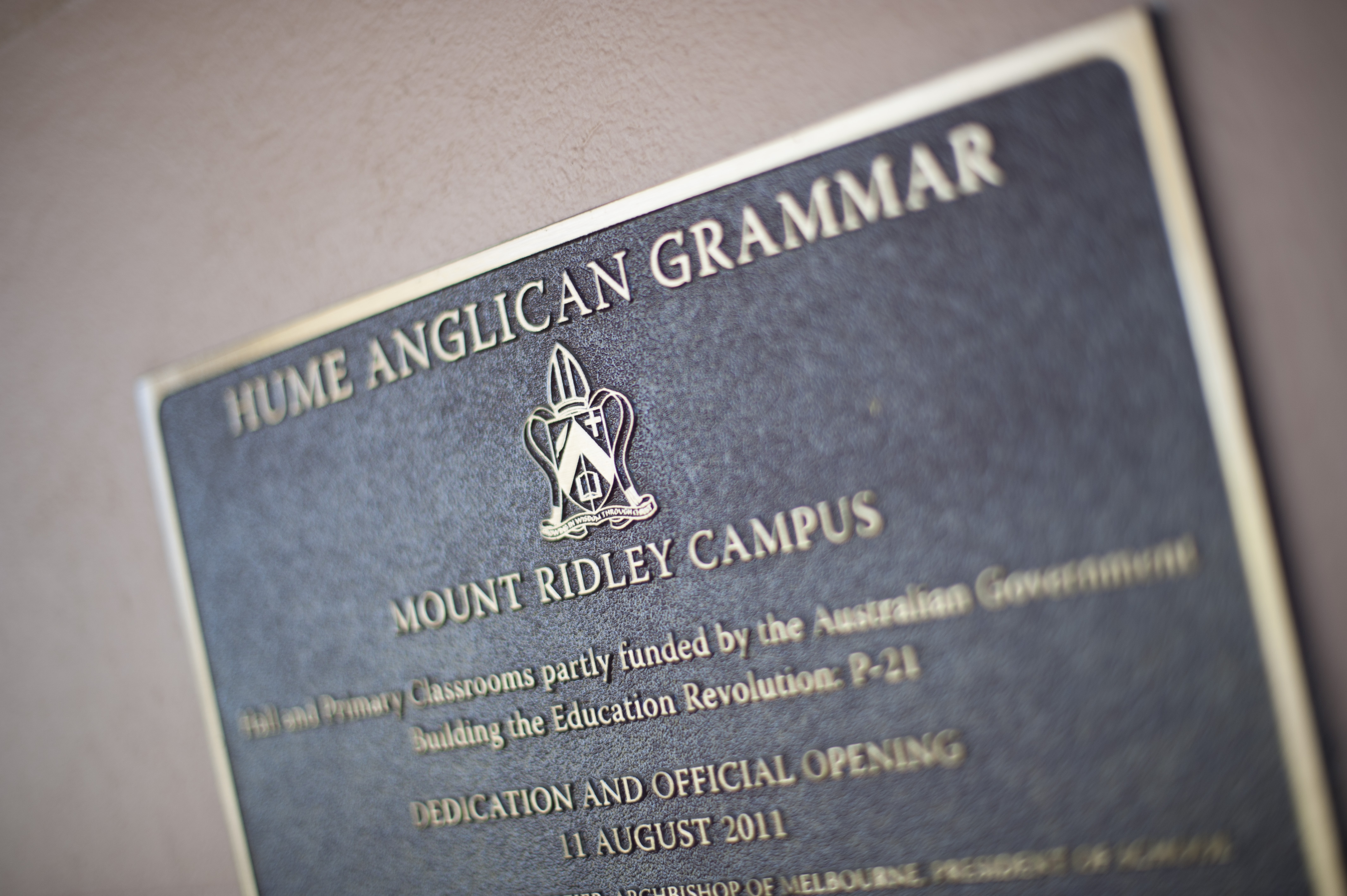 Hume Anglican Grammar Plaque
